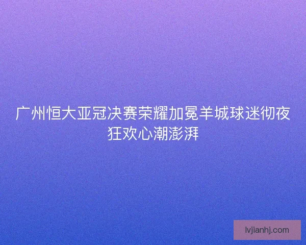 广州恒大亚冠决赛荣耀加冕羊城球迷彻夜狂欢心潮澎湃 广州恒大亚冠决赛荣耀加冕羊城球迷彻夜狂欢心潮澎湃